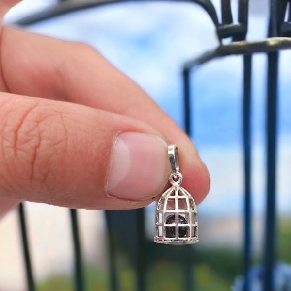 Cage pendant with pearl.  Pendants with black pearl.  Sterling silver pendant.  Mini bird cage.  Pendant in the form of a bird cage