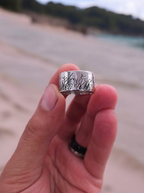 Handmade Sterling Silver Ring with Grass