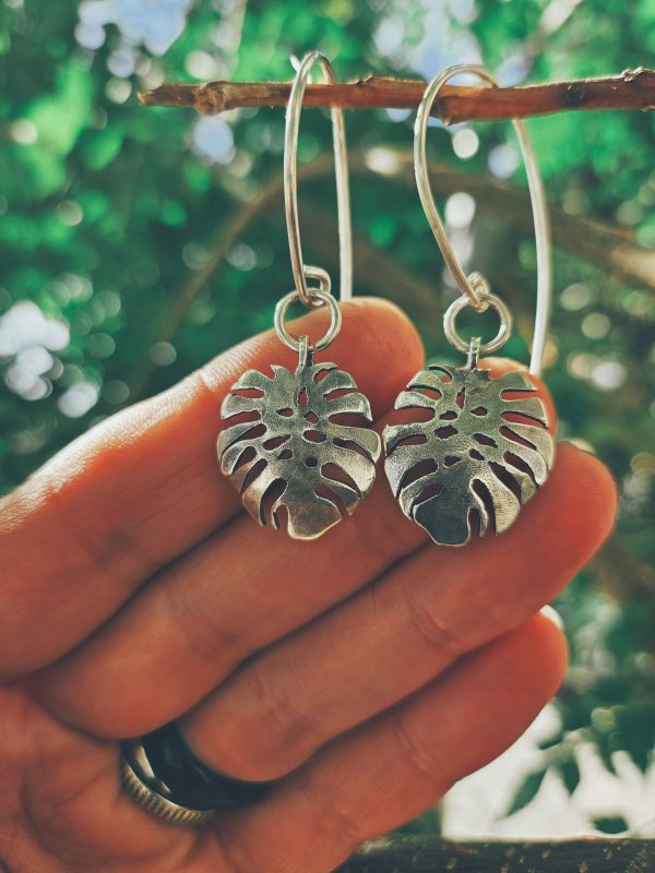 Designer handmade earrings made of sterling silver Monstera Leaves