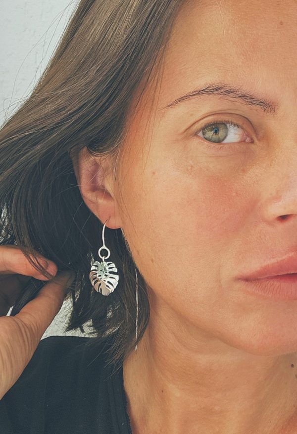 Handmade designer earrings made of sterling silver Monstera