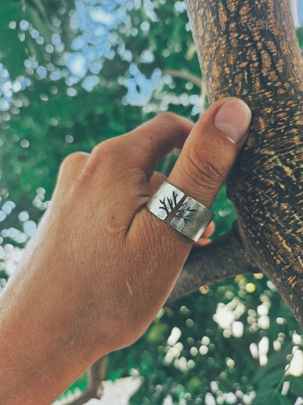 Tree of Life style sterling silver ring