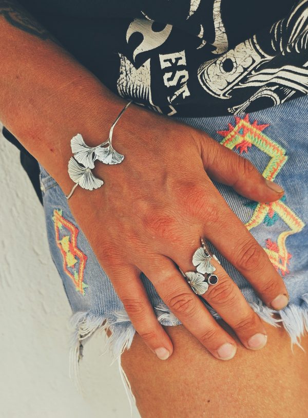 Handcrafted Sterling Silver Ginkgo Biloba Bracelet