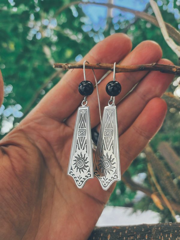 Handmade Sterling Silver Earrings with Natural Agate and Ornament