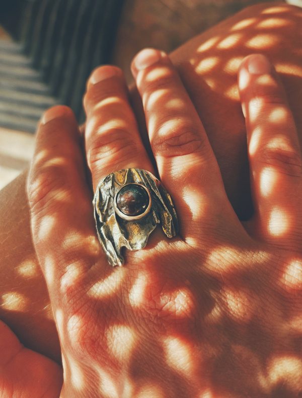 Unusual handmade ring made of sterling silver with natural jasper