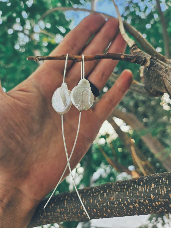 Long earrings with baroque pearls.Handmade. Sterling silver.