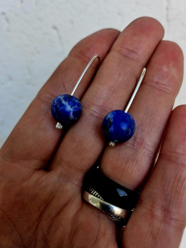 Silver earrings with natural sodalite. Planet earrings.