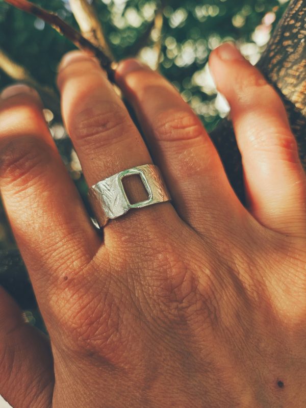 Silver ring with geometry.