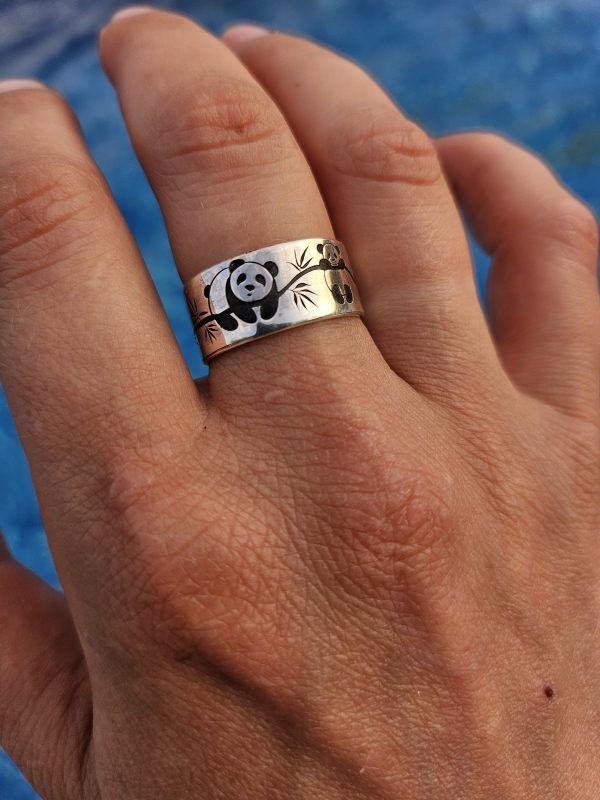 Silver Ring with Pandas