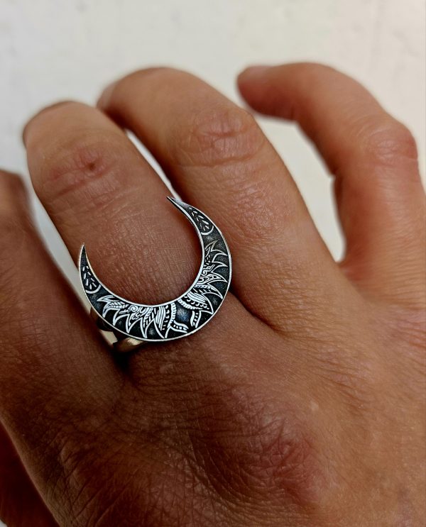 Ring with the moon. Moon ring. Silver moon.Designer jewelry.