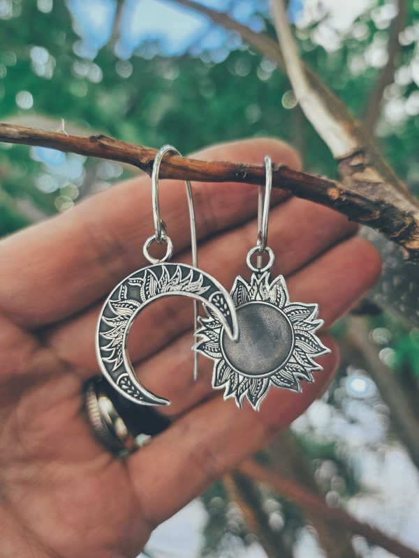 Earrings Sun and Moon. Sterling silver. Handmade.