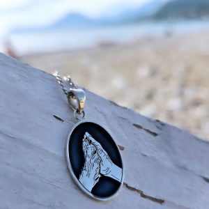 Sterling Silver Dog Paw and Human Hand Pendant