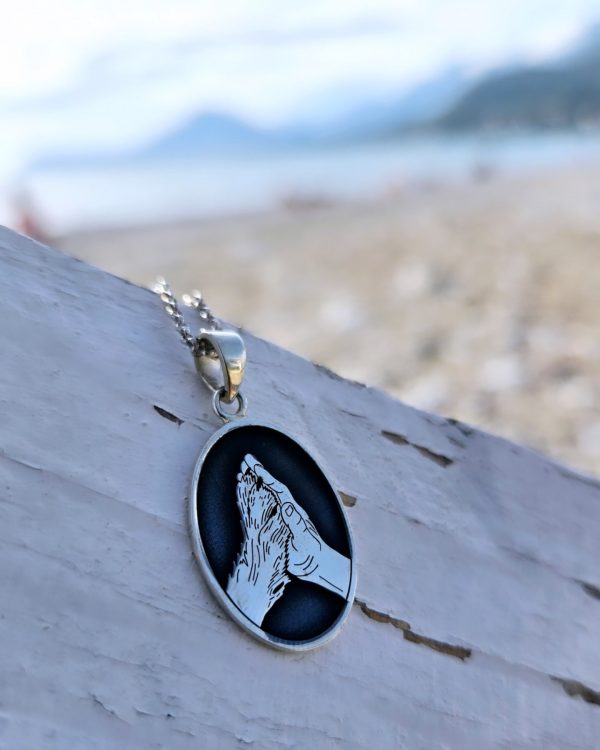 Sterling Silver Dog Paw and Human Hand Pendant